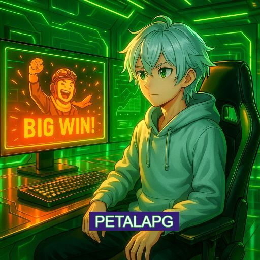 Imagem promocional do app oficial PETALAPG destacando a conveniência de jogar cassino online pelo celular ou navegador
