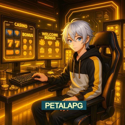 Imagem promocional do app oficial PETALAPG destacando a conveniência de jogar cassino online pelo celular ou navegador
